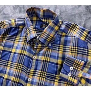 Solemare Manus Hoffman Mens L Blue Yellow Plaid Shirt Italy